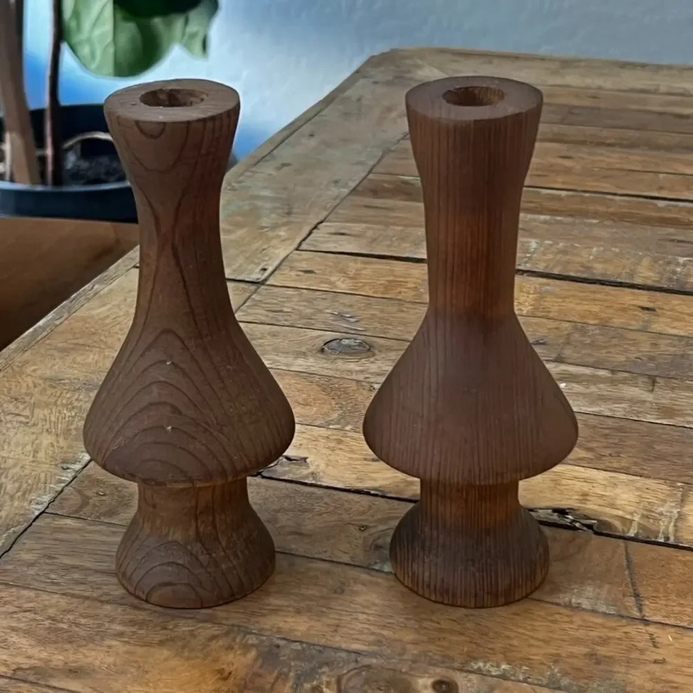Hand Turned Wood Candlestick Holders Tapered 6.5